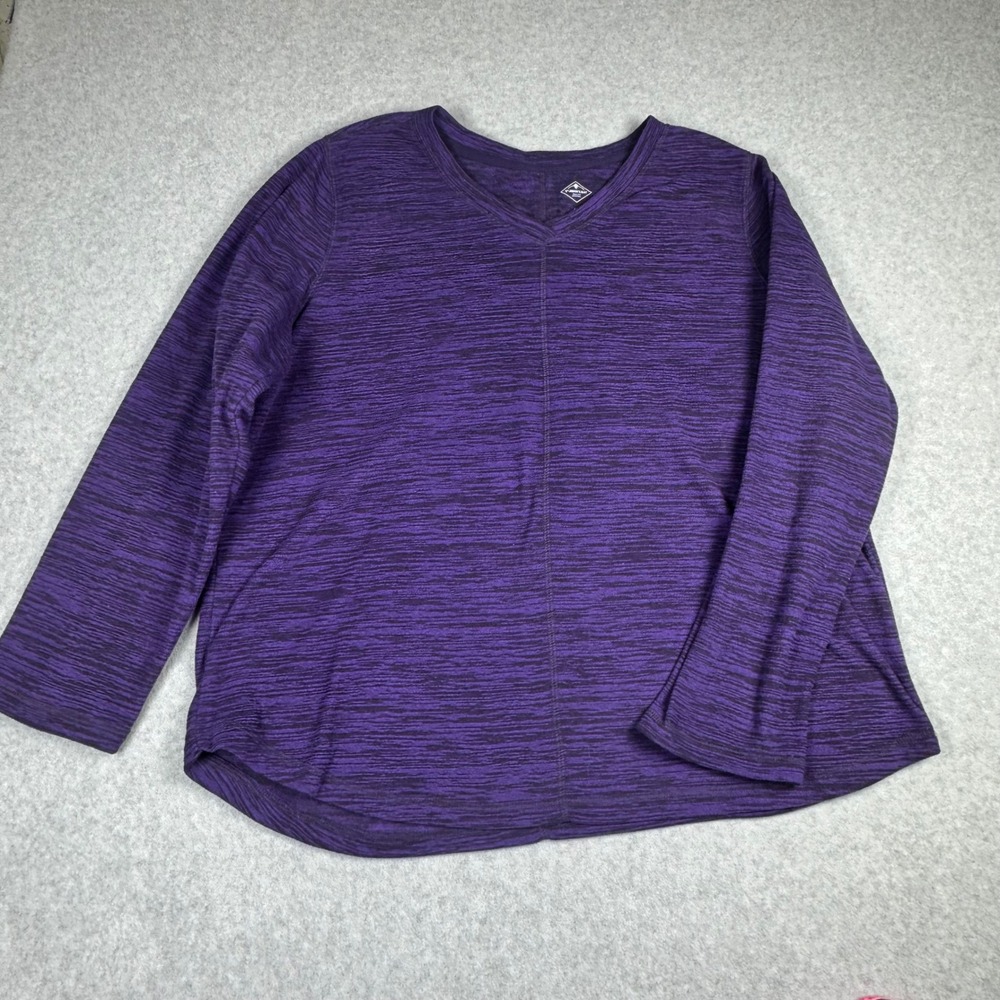 St Johns Bay Womens XL Purple Space Dye V-Neck Long Sleeve Top Tee Shirt